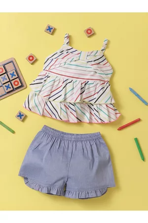 Nauti Nati Girls White & Blue Striped Top with Shorts