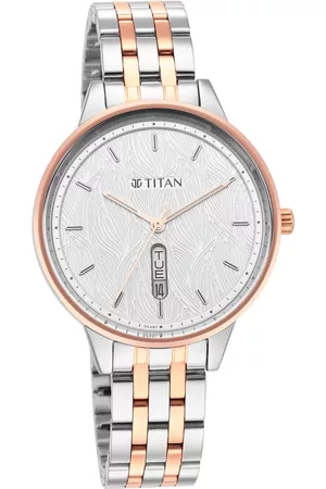 Titan Women Silver-Toned Brass Dial Stainless Steel Bracelet Style Analogue Watch 2648KM01