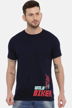 Bushirt Men Navy Blue Printed Round Neck Pure Cotton T-shirt