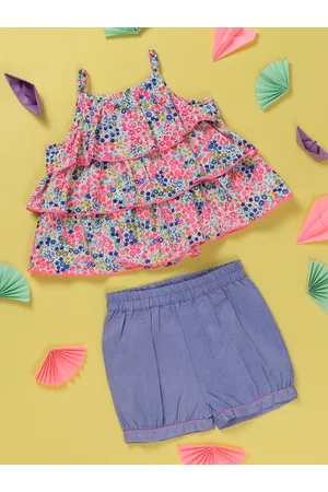 Nauti Nati Girls White & Blue Printed Co-Ords Set