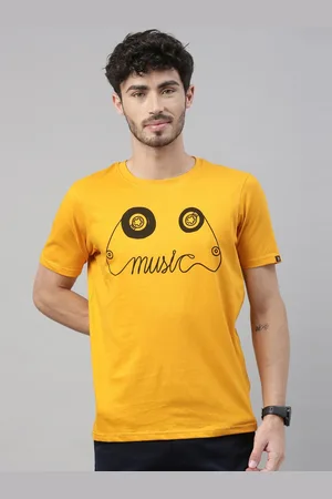 Bushirt Men Mustard Printed Round Neck Pure Cotton T-shirt