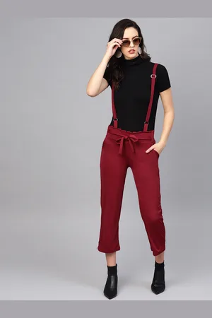 VOXATI Women Maroon Solid Cropped Dungarees