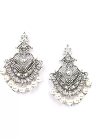 Priyaasi Women Silver-Plated Contemporary Pearl Drop Earrings