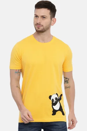 Bushirt Men Yellow White Printed Round Neck Pure Cotton T-shirt