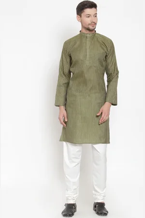 KLOTTHE Men Olive Green Striped Kurta