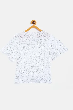 Crimsoune Club White Printed Regular Top with Tie-Up