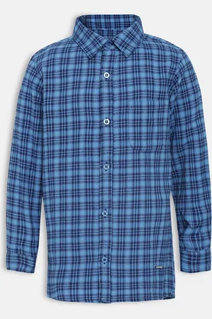 Oxolloxo Boys Blue Regular Fit Checked Casual Shirt