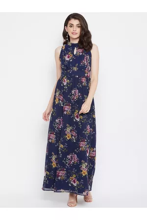 La Zoire Women Navy Blue Floral Printed Maxi Dress