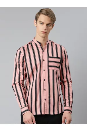 Hubberholme Men Pink & Black Pure Cotton Striped Casual Shirt