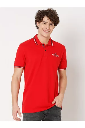 Mufti Men Red Polo Collar Pure Cotton Slim Fit T-shirt