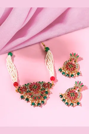 Yellow Chimes Gold-Plated Kundan Studded Jewellery Set
