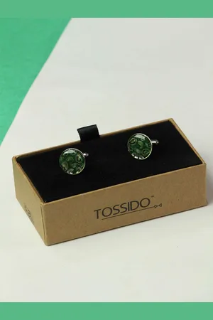Tossido Men Paisley Printed Round Brass Cufflink