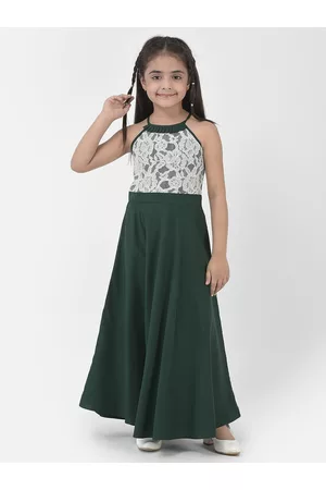 Eavan Girls Embroidered Crepe Fit & Flare Maxi Dress
