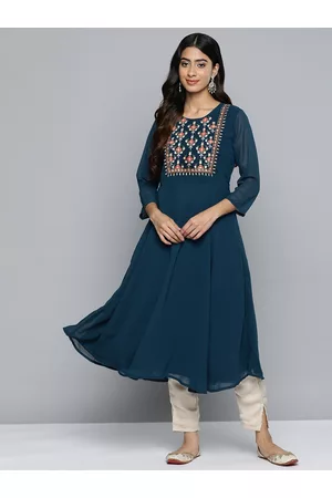Jompers Floral Embroidered Thread Work Floral Georgette Anarkali Kurta