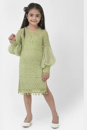 Eavan Girls Bell Sleeve Net Sheath Dress