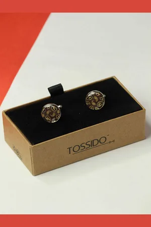 Tossido Men Paisley Printed Round Brass Cufflink