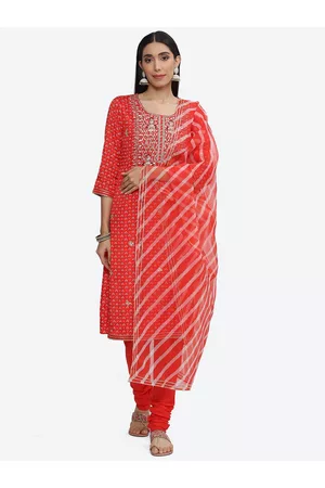Biba Bandhani Printed Gotta Patti Zari Kurta with Churidar & Dupatta