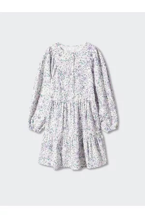 MANGO Girls Pure Cotton Floral Print Tiered A-Line Dress