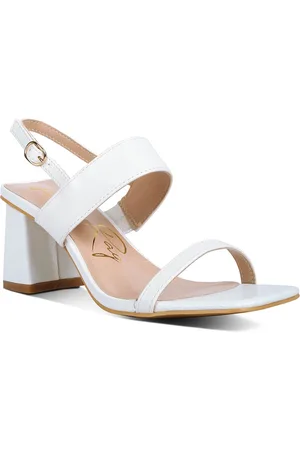 London Rag Ankle Loop Open Toe Block Heels with Buckles