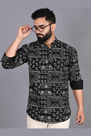 FUBAR Mandarin Collar Ethnic Motifs Printed Short Kurta