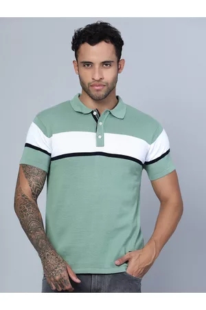 CANTABIL Men Striped Polo Collar Cotton T-shirt