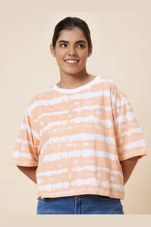 Globus Peach & White Tie & Dye Drop-Shoulder Pure Cotton Boxy T-shirt