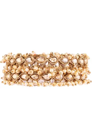 Efulgenz Antique Oxidized Set Of 2 White & Gold-Toned CZ Studded Bangle