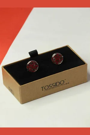 Tossido Men Paisley Printed Round Brass Cufflink