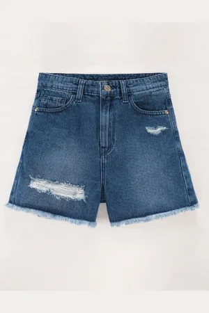 edheads Girls Mid-Rise Distressed Cotton Denim Shorts