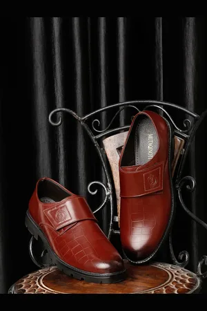 MUTAQINOTI Men Textured Leather Formal Monk Shoes