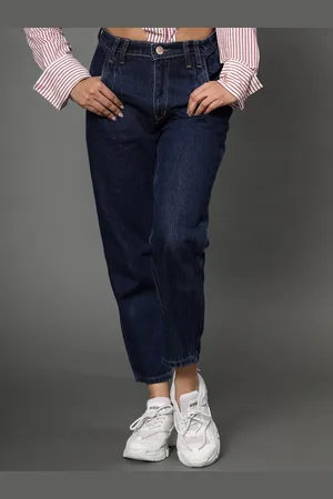 AngelFab Women High-Rise Clean Look Cotton Straight Fit Cropped Jeans