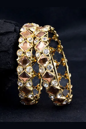 Sukkhi Set Of 2 Gold-Plated Stone Studded Bangles