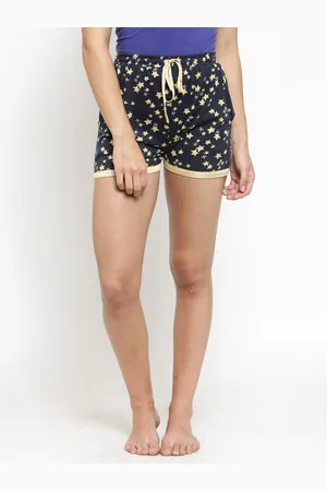 Claura Women Navy Blue & Yellow Printed Pure Cotton Lounge Shorts