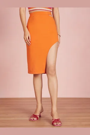 20Dresses XXD Awestruck Orange Solid Side Cut Out Bodycon Skirt