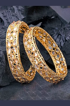 Sukkhi Set Of 2 Gold-Plated Artificial Stone-Studded Bangles