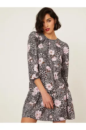 Dorothy Perkins Floral & Animal Print Puff Sleeves A-Line Mini Dress
