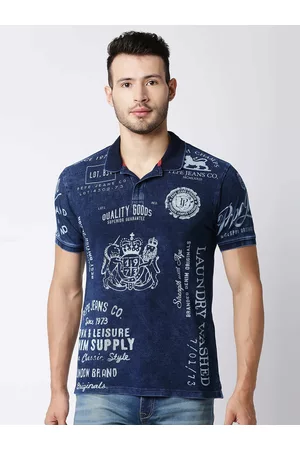 Pepe Jeans Men Blue Typography Printed Polo Collar T-shirt