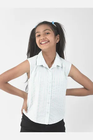 Crimsoune Club Girls Vertical Striped Sleeveless Pure Cotton Casual Shirt