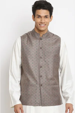 Fabindia Men Grey Printed Woven Nehru Jackets