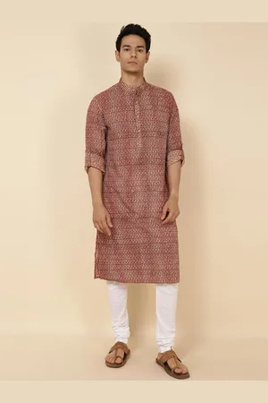 Fabindia Ethnic Motifs Printed Band Collar Cotton Kurta
