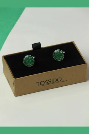 Tossido Men Paisley Printed Round Brass Cufflink