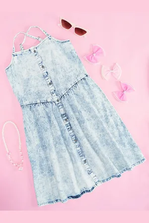 Pantaloons Girls Shoulder Strap Cotton Shirt Dress