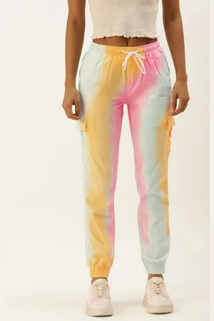 Bene Kleed Women Yellow & Pink Pure Cotton Tie and Dye Cargos Trousers