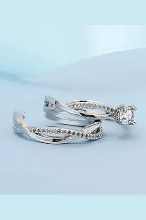 VÌEN Silver-Plated CZ-Studded Adjustable Couple Rings