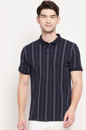 Duke Men Blue Striped Polo Collar Slim Fit T-shirt
