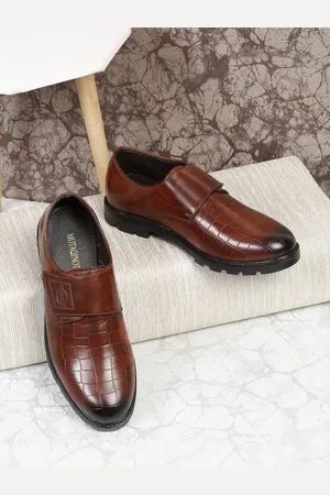 MUTAQINOTI Men Textured Vegan Leather Formal Monk Shoes