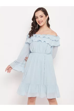 MADAME Off-Shoulder Ruffled Fit & Flare Dress