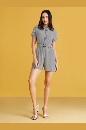 20Dresses White & Black Printed Shirt Collar Playsuit With Belt