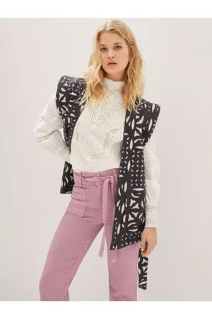 MANGO Women Pure Cotton Floral Longline Tailored Jacket with a Belt