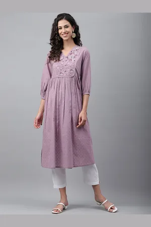 Janasya Women Floral Embroidered A-Line Cotton Kurta